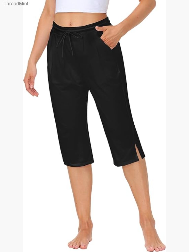 Yoga Capri Pants Drawstring Sweatpants With Side Pockets